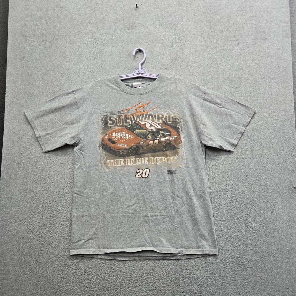 Chase‎ Authentics Men Shirt L Gray Tony Stewart Y2K Logo Short Sleeve